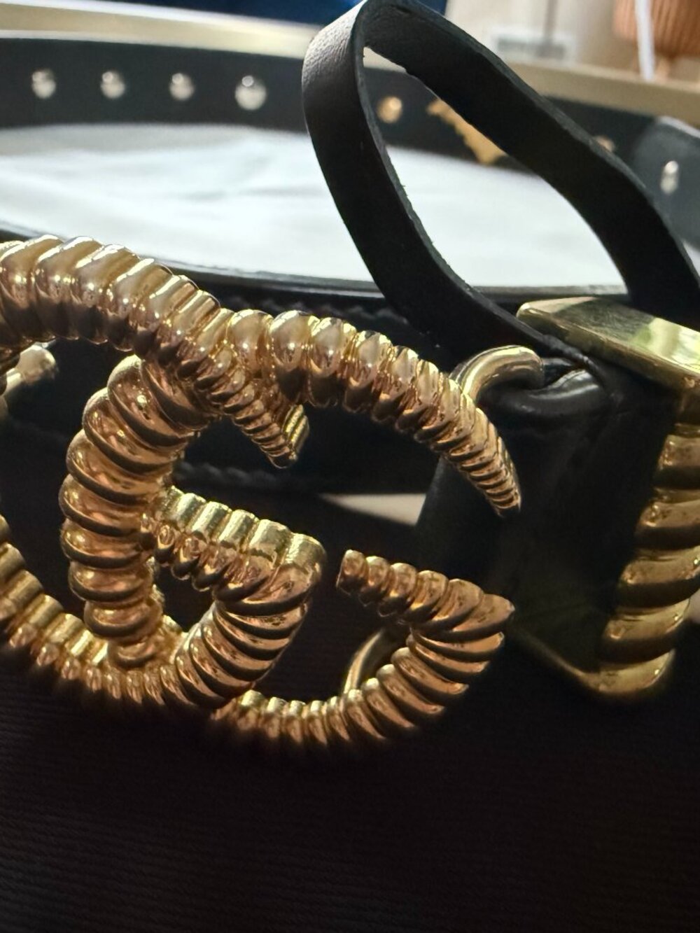 GUCCI Black Leather Bat Studded Belt 🖤✨ — Size 90C / 36